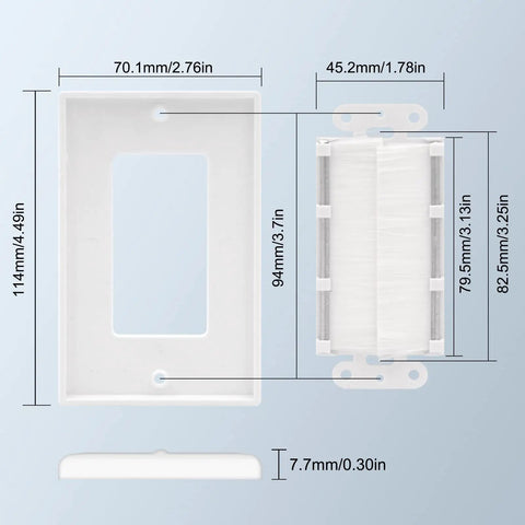 Brush Wall Plate Cable Pass Through With Bracket And Cable Hider In Wall Cable Management For TV Mounts And Low Voltage Cables White 2 Pack Ideal For HDMI Coaxial A V And Speaker Wires Or Network RJ45 Cables. size shown