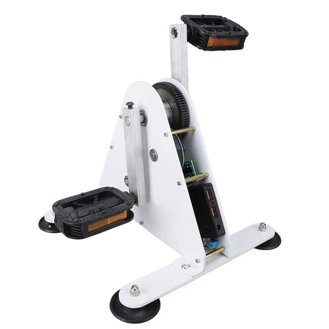 Off The Grid Ready 100W Pedal Power Generator With Sturdy Frame And Noiseless Belt Drive, white with pedal setup.