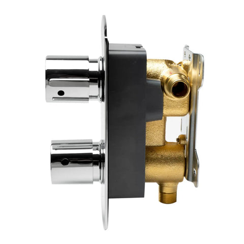 HomeStock Modern Single Panel Shower System with Hot Cold On Off Functions, Polished Finish side view of valve components.