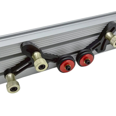 One Way Feeder Stock Guide With Anti Rebound Safety Push Block For Table Saws featuring adjustable miter sliders and durable aluminum components.