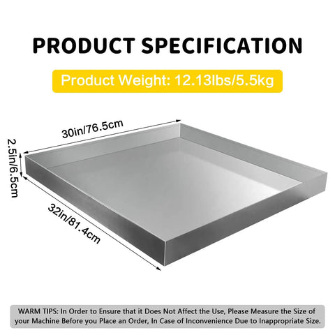 Stainless Steel Washing Machine Pan For Floor Protection 32 By 30 By Two And A Half Inches Heavy Duty Drip Tray No Hole Rustproof Washer Pan With Anti Vibration Support Ideal For Home Laundry Rooms