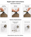 Instructions for Kiki Jiji Cat Lamp Resin Night Light with images showing operation and battery replacement steps.