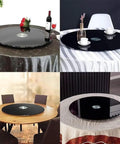 Collage of Large Lazy Susan Turntable 360 Degree Rotating Tray With Tempered Glass Display Plate on various table settings