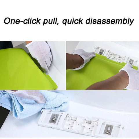 Smooth Closing Oval Toilet Seat With Silent Slow Close Hinges And Snap Quick Release, showing quick disassembly process.