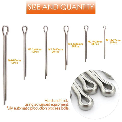 Pro Grade Cotter Pin Clip Fastener Kit With 110 Pieces In Six Sizes For Automotive And Small Engine Repair 304 Stainless Steel Pins