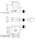 Technical drawing of the Rotary Positioning Stage 40x40mm Aluminum Alloy Plus Minus 10 Degree FineTune Rotation Table with Micrometer.