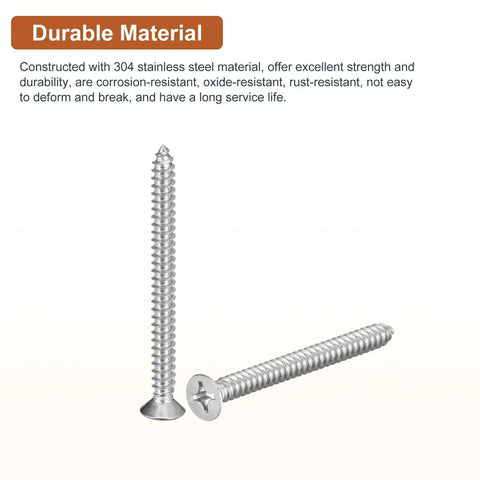 Premium Size 12 X 2.5 Inch Flat Head Phillips Driven Screws, 304 Rust Proof Stainless Steel Wood Fasteners, durable construction.