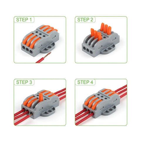 Installation steps for Universal Wire Connectors With Fixed Hole Design DIY Friendly Compact Wiring Terminal Block For Home Electrical Projects Durable 22 Gauge To 4 Millimeter Range 5 Pack.