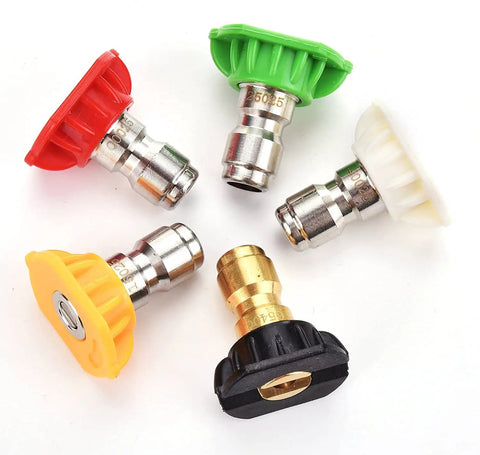 Pressure Washer Nozzle Tips Kit 1/4 Inch Quick Connect 5 Pack With Multiple Angles for 2.5 GPM Cleaning, assorted colored nozzles