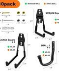 Heavy Duty Wall Garage Hooks Set Steel Anti Slip Utility Hangers For Ladders Bikes Hose Garden Tools Coats And Gear Rustproof Includes Mounting Hardware Black 10 Pack displayed with screws and wall anchors