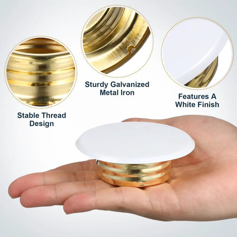 Premium Heavy Duty Galvanized Fire Sprinkler Cover Plates 4 Pack in hand showing white finish and sturdy metal design.