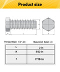 Product size diagram of 20 Pack 1/4-20 By 2 Inch Hex Head Bolts Forged From Top Shelf 304 Stainless Steel for outdoor use.