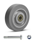 Top Tier 4 Inch Rubber Caster Wheels Heavy Duty Industrial Casters Real Deal Non Marking Replacement Tires For Carts Dollies 300 Lb Capacity Pack Of 100, grey rubber wheel with built-in bearing and bolt.