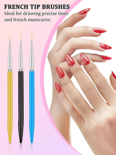 French tip liner brushes from Magnetic Nail Stand Kit With Nano Tape Pro Nail Art Brushes Dotting And Sculpting Tools French