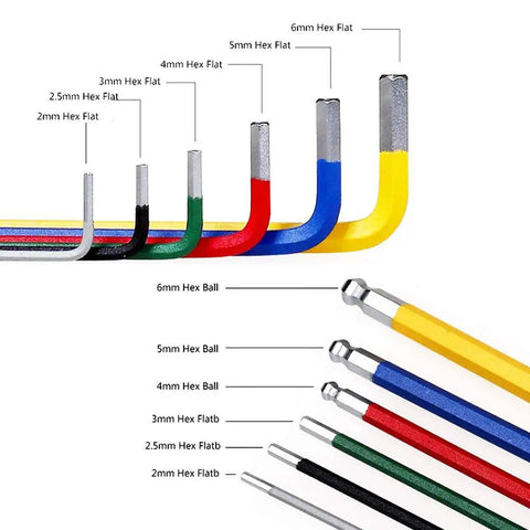 Super Cool Keenso 6 Piece Color Coded Bike Tools Set With Long Arm Internal Hex Allen Wrenches Made From Durable Aluminum Alloy For Easy Grip Bicycle Repair And Home Shop Maintenance Tasks That Are A Total Breeze To Handle Everyday. 2-6mm hex wrenches, flat and ball ends