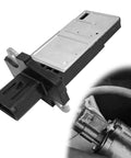 Premium MAF Sensor 3L3Z12B579BAMAF0012 shown detached and installed for Ford Escape Expedition Explorer F150 F250 F350 Lincoln MKX MKZ