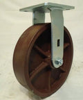 Heavy Duty Eight Inch Ductile Steel Swivel Casters With Brakes Plus Two Rigid Units, shown side view of strong steel wheel.