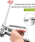 Dual Pack Aluminum Airless Paint Sprayer Tip Extension Poles 15 Inch And 29.5 Inch No Leak Seal in hand showing 7/8 thread.