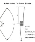 0.4x4x6mm torsion spring diagram from Dope Torsion Springs Kit For 3D Printers 120 Degree Stainless Steel Assortment For Bambu Lab X1 X1C
