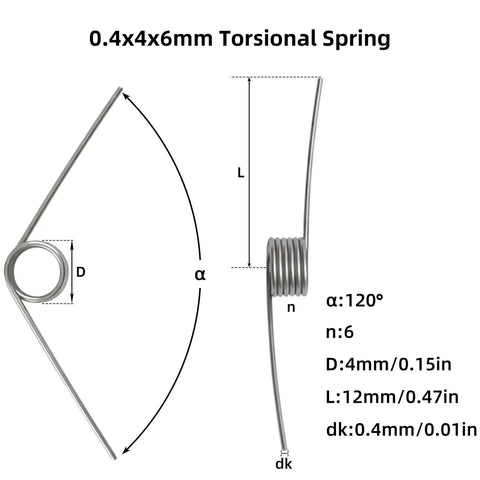 0.4x4x6mm torsion spring diagram from Dope Torsion Springs Kit For 3D Printers 120 Degree Stainless Steel Assortment For Bambu Lab X1 X1C