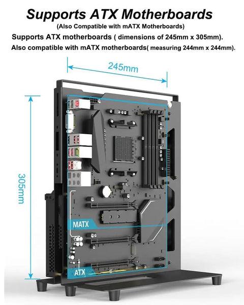 Open Air PC Test Bench Frame For DIY Rig Builds Heavy Duty Steel Desktop Chassis Rack Stand Fits ATX ITX MATX Motherboards Black