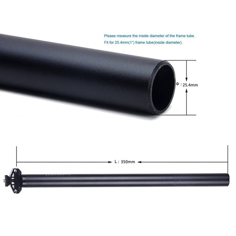 Beefy Bike Seat Post 25.4mm Diameter 350mm Length Aluminum Adjustable Seatpost with measurements visible