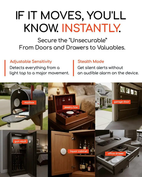 Stick Anywhere Mini Motion Sensor Alarm For Doors, Windows, Jewelry Boxes, Safes, And Mailboxes, Instant Phone App Alerts, Audible Or Silent Modes, No Tools, Easy Setup For Smart Home Security on mailbox