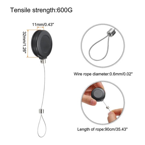Secure Your TV And Remote Controls With These Retractable Cables That Feature Smooth Extension And Rock Solid Double Sided Adhesion To Keep Gear Locked Down Tight In A Black Two Pack Set. Image shows cable tether with a 90cm length.
