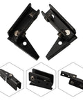 Two Pack Non Perforated Glass Door Hinge For 5 To 8mm Glass No Drill Side Mount Clip Sturdy Stainless Steel For Display Cabinets And Shower Enclosures In Silver And Black Finish. Close-up of black stainless steel hinge showing no-drill side mount design.