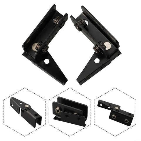 Two Pack Non Perforated Glass Door Hinge For 5 To 8mm Glass No Drill Side Mount Clip Sturdy Stainless Steel For Display Cabinets And Shower Enclosures In Silver And Black Finish. Close-up of black stainless steel hinge showing no-drill side mount design.