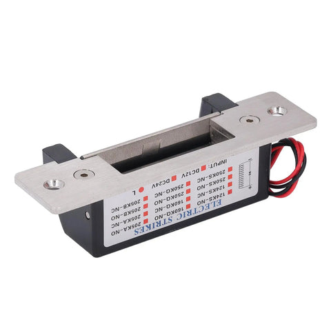 Heavy Duty 12V Electric Strike Lock Built Like A Tank For Ironclad Door Security And Plug And Play Access Control Installation Fits Standard Cylindrical Latch Sets And Entry Doors with stainless steel housing and wiring.
