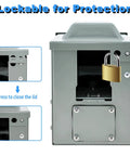 Rugged Heavy Duty 50 Amp 250 Volt Outdoor Weatherproof NEMA 6 50R Outlet Box With Lockable Enclosure, front view with lock