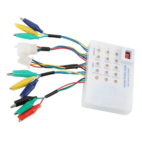 No Sweat Brushless Motor Controller Tester And Rugged Electric Vehicle Diagnostic Kit For Electric Bikes with connectors and display.