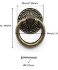 Antique Bronze Ring Knob Pull Handles 4 Pack With Matching Screws For Drawers Cabinets Dressers Cupboards And Jewelry Boxes In Zinc Alloy Rust Resistant Durable Hardware With 31 Mm Base 34 Mm Ring 46 Mm Height