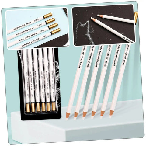 Six Pack White Sketching Pencils For Drawing And Shading Great For Beginners And Artists White Charcoal Pencils For Illustration Journaling Blending And Texturing With Smooth Color Laydown