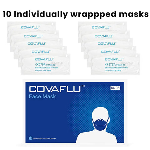 10 individually wrapped KN95 Cup Shaped Face Mask With Five Layers Of Protection Pack Of 10 For All Day Comfort displayed