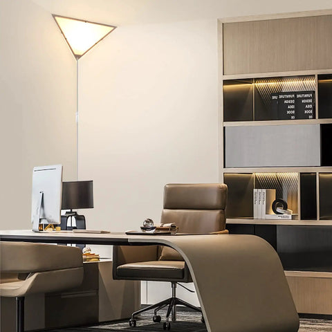 Plug In Corner Light 2 Pack With Switch, Modern Triangle Wall Light Fixture With Acrylic White Shade in modern office space.