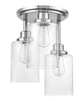 Three Light Semi Flush Mount Ceiling Light With Brushed Steel Finish And Clear Glass Shades E26 Socket Front Porch Lighting Fully Dimmable Bulb Not Included Industrial Modern Vibe