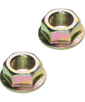 Heavy Duty Hex Flanged Spindle Blade Nuts Engineered For Slick Hella Smooth Operation On Cub Cadet Mtd Toro And Troy Bilt Zero Turn Mowers Providing Killer 5/8 Inch 18 Thread Fitment Two Pack, two hex nuts.