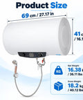 Heavy Duty Wall Mounted Electric Water Heater With 18.5 Gallon Tank And 1500 Watt Fast Heat Coil product size 69cm x 41cm with digital display and faucet