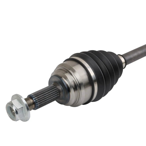 Two Front CV Axle Assemblies for Ford Fiesta 2011-2017 Manual Transmission, black rubber boot and splined shaft