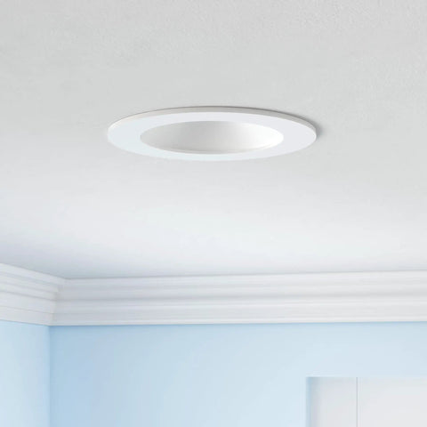 Installed Smart 3 Inch LED Recessed Downlight Kit 6 Pack With Lit RGBCW Color Changing And Tunable White in ceiling