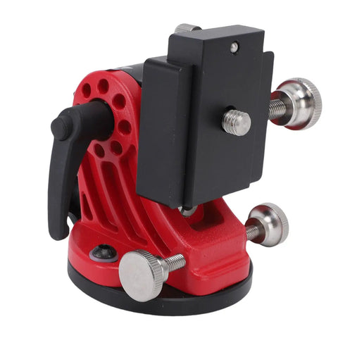 Red aluminum Latitude Adjustment Base for telescopes 0-90° with universal three eighths inch thread, ideal for Skywatcher mounts.