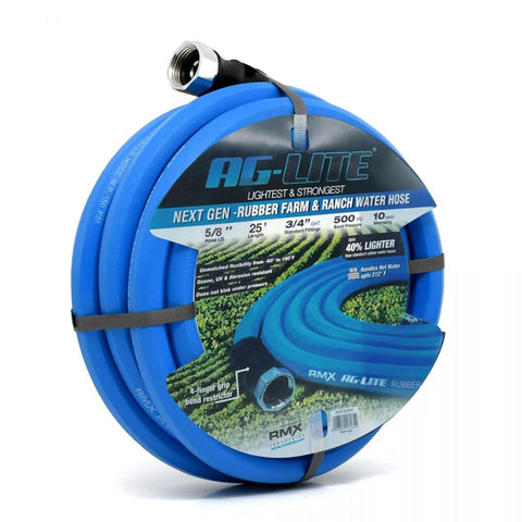 AG-LITE rubber garden hose, 5/8 in x 25 ft, blue, with braided polyester and brass fittings