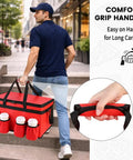 Person carrying an Insulated Food Delivery Bag With Four Cup Holders XXXL Large Commercial Grade Cooler Bag Keeps Food Hot Or Cold