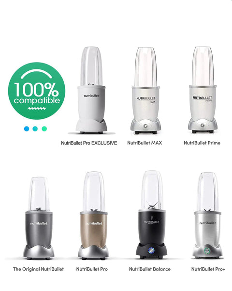 Various NutriBullet models compatible with Four Pack 32 Oz Blender Cups With Flip Top To Go Lids And Resealable Stay Fresh Lids