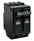 2 Pole 30 Amp Circuit Breaker For 120 Volt And 240 Volt Systems With Plug In Mount, Thermal Magnetic Protection, 10kA Breaking Capacity, Compatible With THQL Thick Series And Q Line Load Centers in black
