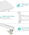 Portable Treadmill Walking Pad Desk On Wheels With Height Adjustable Stand Up Table For Home Office features like waterproof, stable design, and swivel casters are shown in detail.