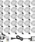 Smart WiFi RGBW Deck Lights 30 Pack 1.22 Inch Recessed Step And Stair Lighting Kit with remote and connectors visible.