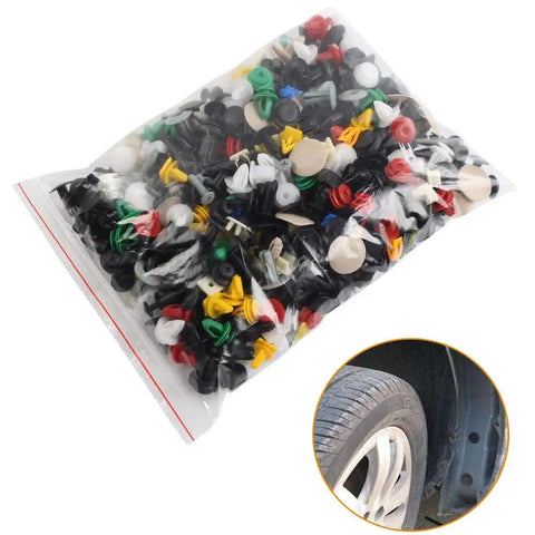 Universal Car Fastener Clips Kit 100 Pcs Pack For Door Panels Bumpers Fenders And Interior Trim, assorted plastic clips in bag